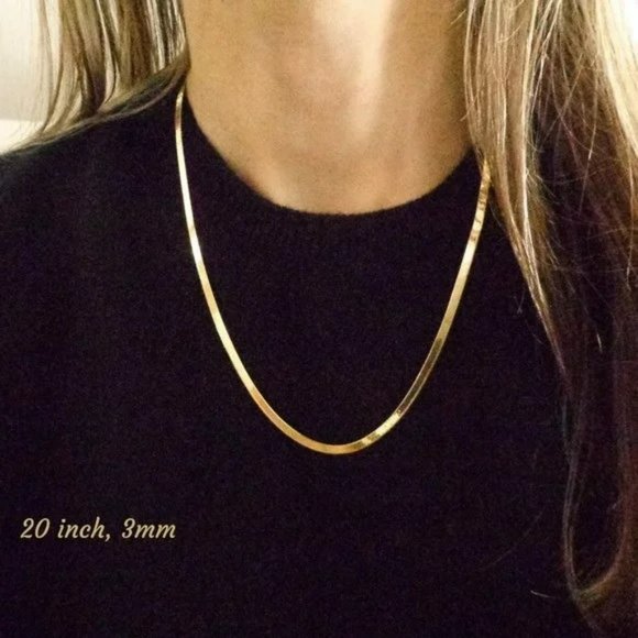 Herringbone Necklace Gold Plated Sterling Silver Herringbone Chain Stamped 925 - Picture 1 of 4